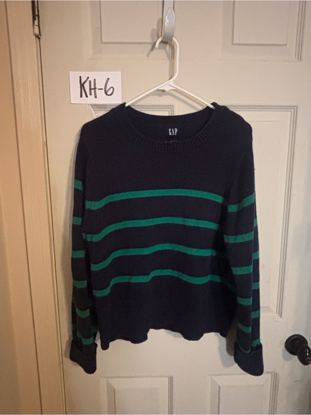 GAP Navy Crewneck with Teal Green Stripe